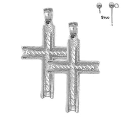 Pendientes de cruz latina de plata de ley de 36 mm (chapados en oro blanco o amarillo)