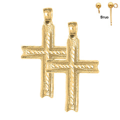 Sterling Silver 36mm Latin Cross Earrings (White or Yellow Gold Plated)