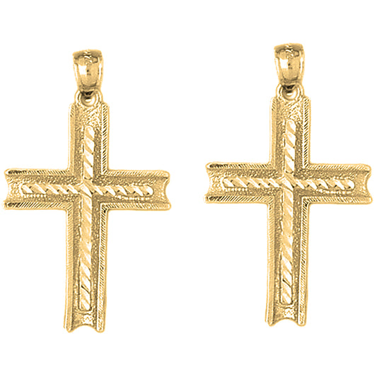 Yellow Gold-plated Silver 36mm Latin Cross Earrings