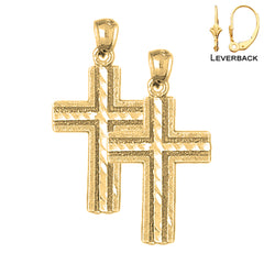 Sterling Silver 31mm Latin Cross Earrings (White or Yellow Gold Plated)