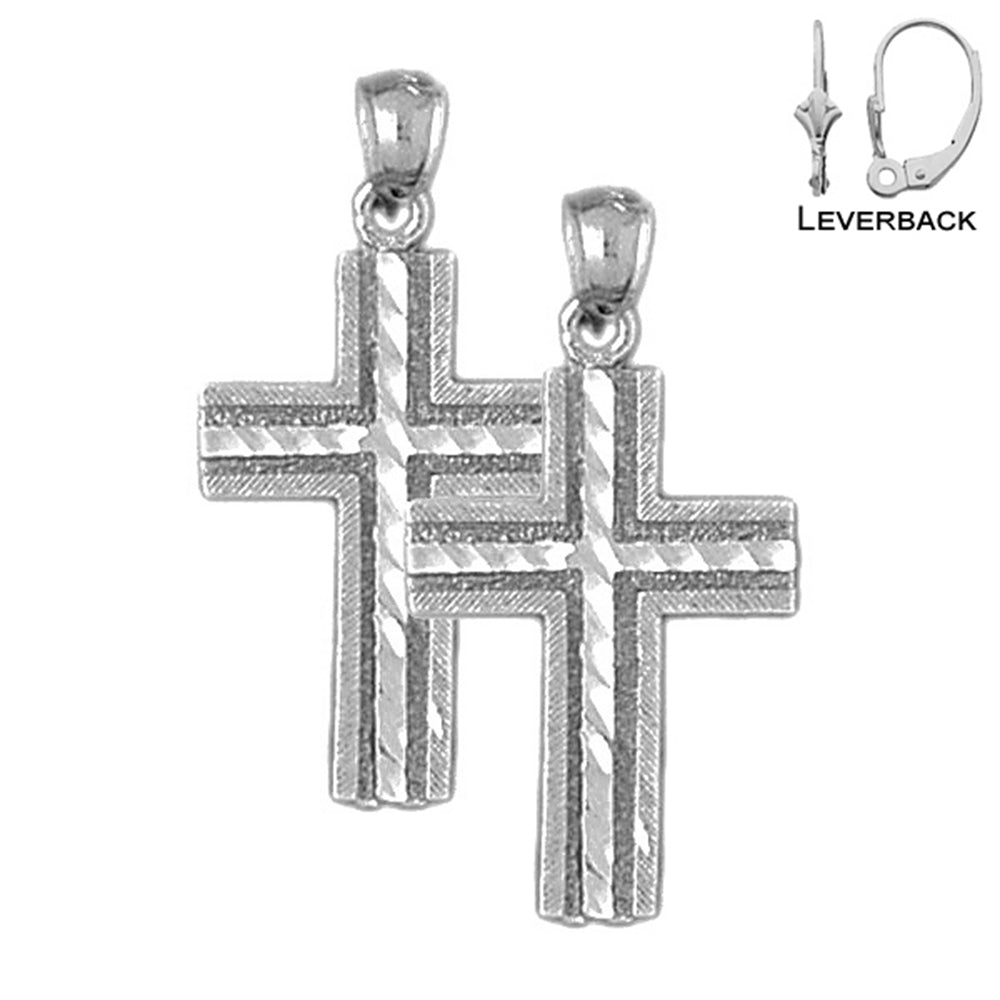 Sterling Silver 31mm Latin Cross Earrings (White or Yellow Gold Plated)