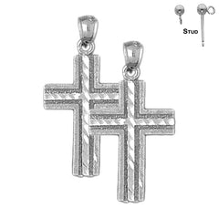 Pendientes de cruz latina de plata de ley de 31 mm (chapados en oro blanco o amarillo)