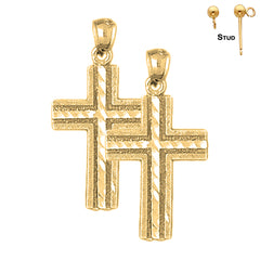 Sterling Silver 31mm Latin Cross Earrings (White or Yellow Gold Plated)