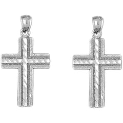 Sterling Silver 31mm Latin Cross Earrings