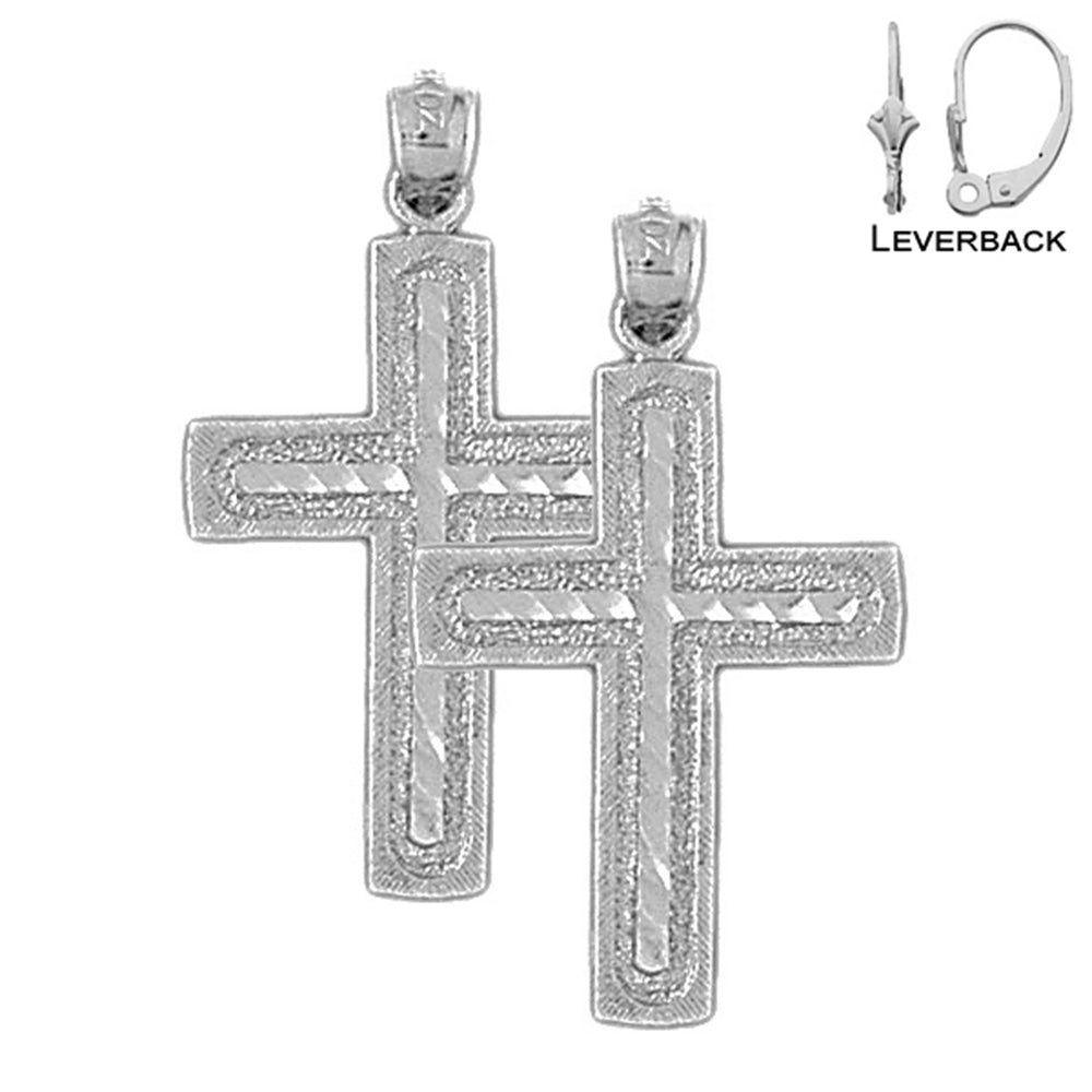 Sterling Silver 35mm Latin Cross Earrings (White or Yellow Gold Plated)