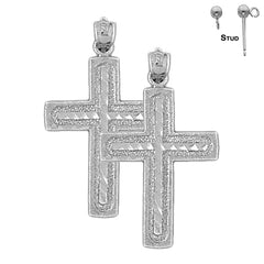 Sterling Silver 35mm Latin Cross Earrings (White or Yellow Gold Plated)