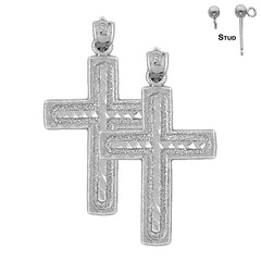 Pendientes de cruz latina de plata de ley de 35 mm (chapados en oro blanco o amarillo)