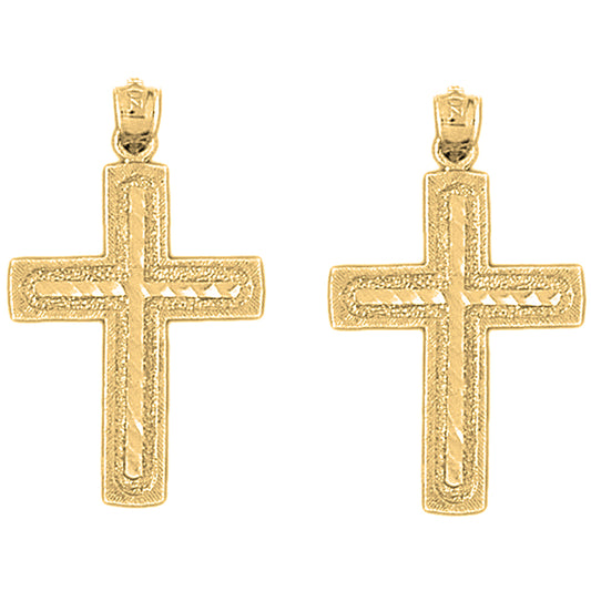 Yellow Gold-plated Silver 35mm Latin Cross Earrings