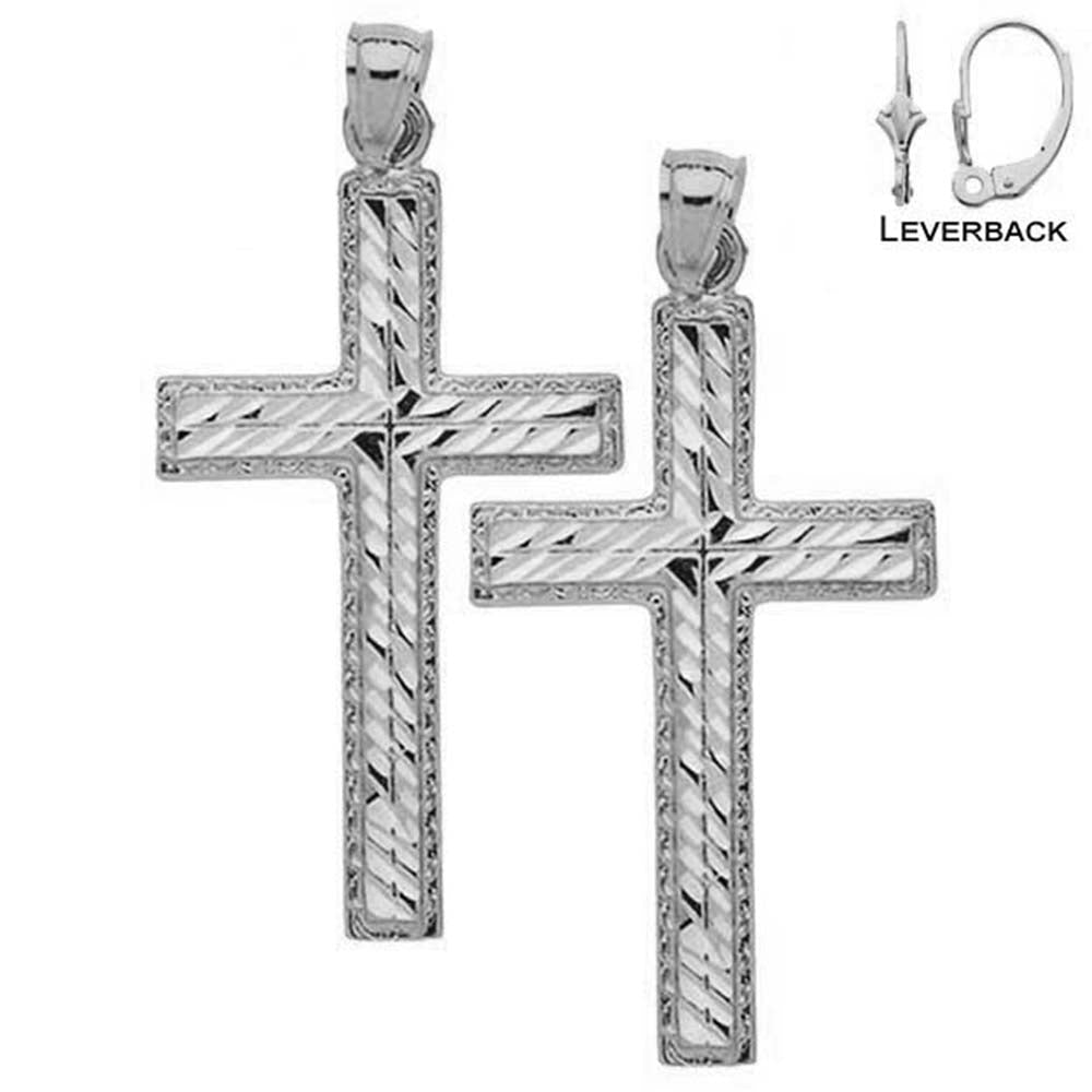 Sterling Silver 25mm Latin Cross Earrings (White or Yellow Gold Plated)