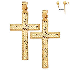 Sterling Silver 25mm Latin Cross Earrings (White or Yellow Gold Plated)