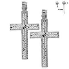 Sterling Silver 25mm Latin Cross Earrings (White or Yellow Gold Plated)