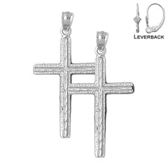 Pendientes de cruz latina de plata de ley de 40 mm (chapados en oro blanco o amarillo)