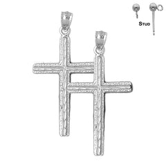 Pendientes de cruz latina de plata de ley de 40 mm (chapados en oro blanco o amarillo)