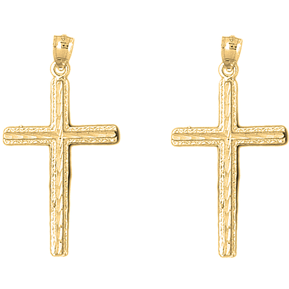 Yellow Gold-plated Silver 40mm Latin Cross Earrings