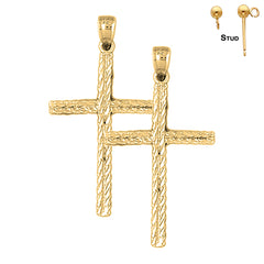 Sterling Silver 42mm Latin Cross Earrings (White or Yellow Gold Plated)