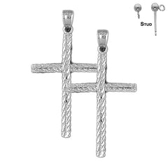 Sterling Silver 42mm Latin Cross Earrings (White or Yellow Gold Plated)