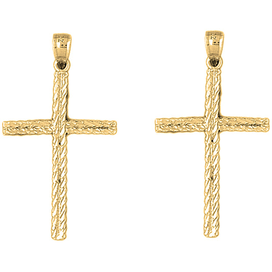 Yellow Gold-plated Silver 42mm Latin Cross Earrings