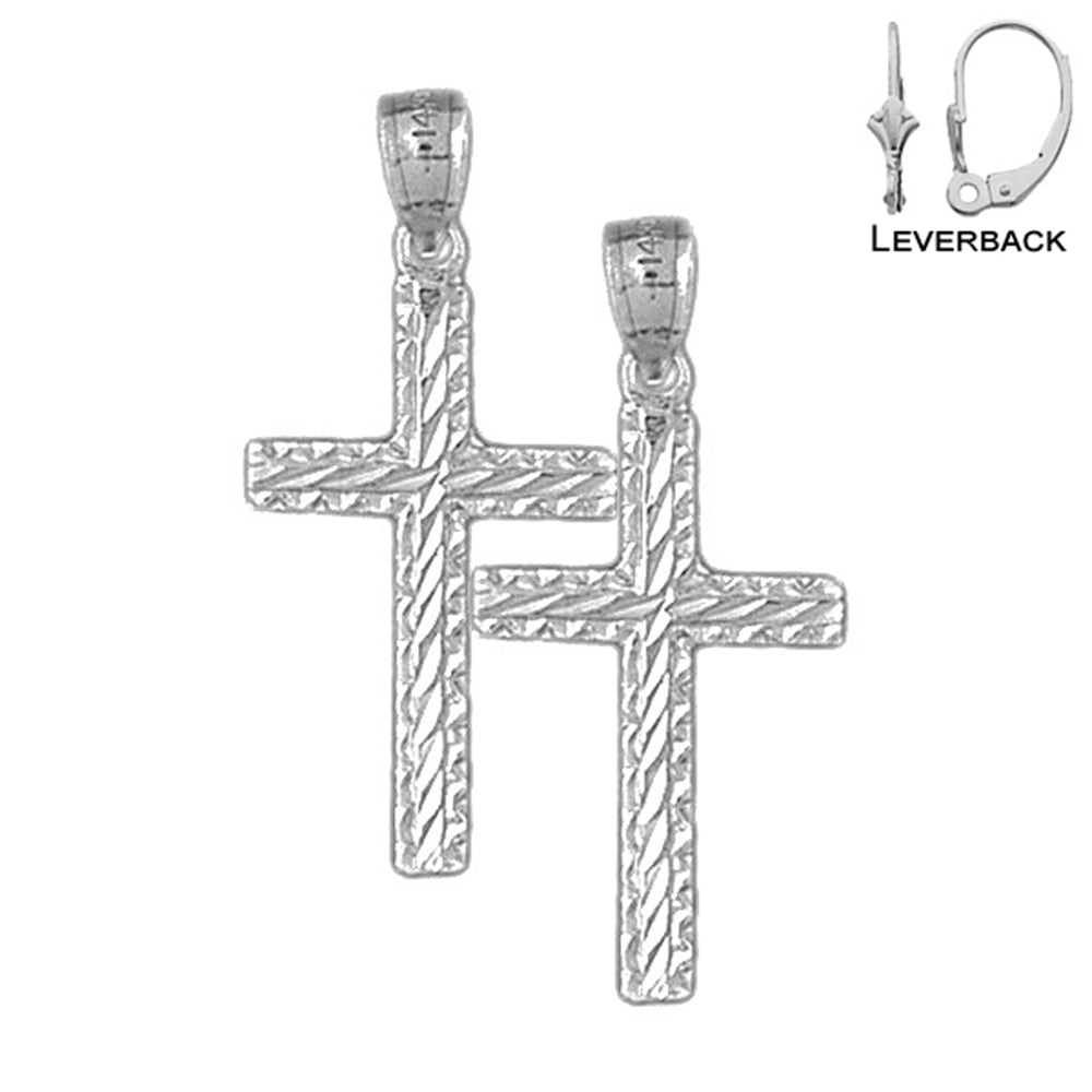 Sterling Silver 33mm Latin Cross Earrings (White or Yellow Gold Plated)