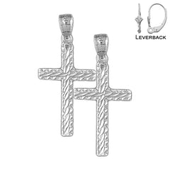 Sterling Silver 33mm Latin Cross Earrings (White or Yellow Gold Plated)