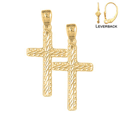 Sterling Silver 33mm Latin Cross Earrings (White or Yellow Gold Plated)