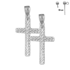 Sterling Silver 33mm Latin Cross Earrings (White or Yellow Gold Plated)