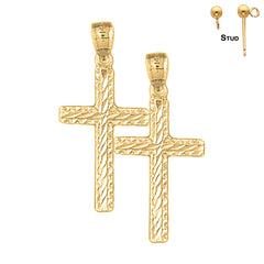 Sterling Silver 33mm Latin Cross Earrings (White or Yellow Gold Plated)