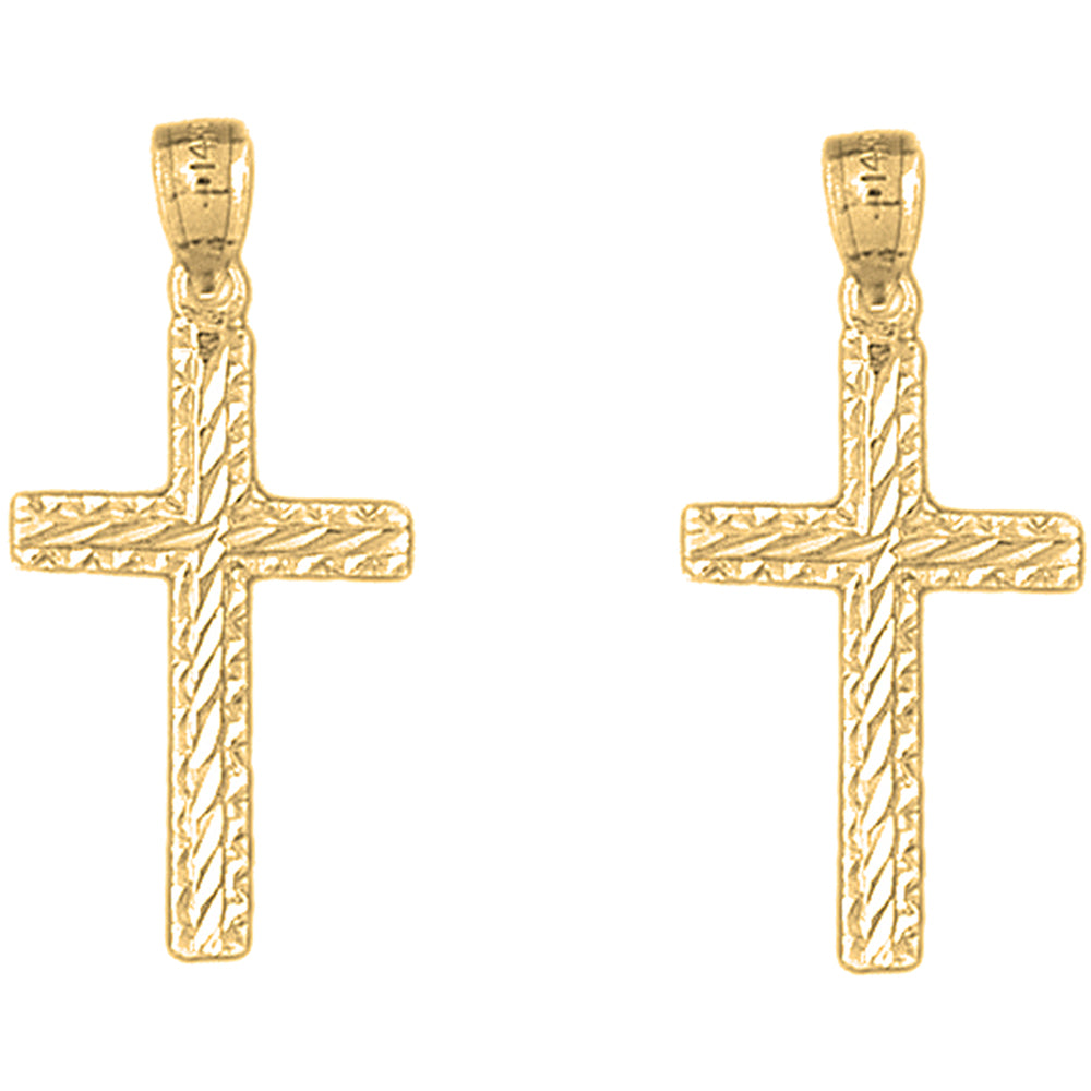 Yellow Gold-plated Silver 33mm Latin Cross Earrings