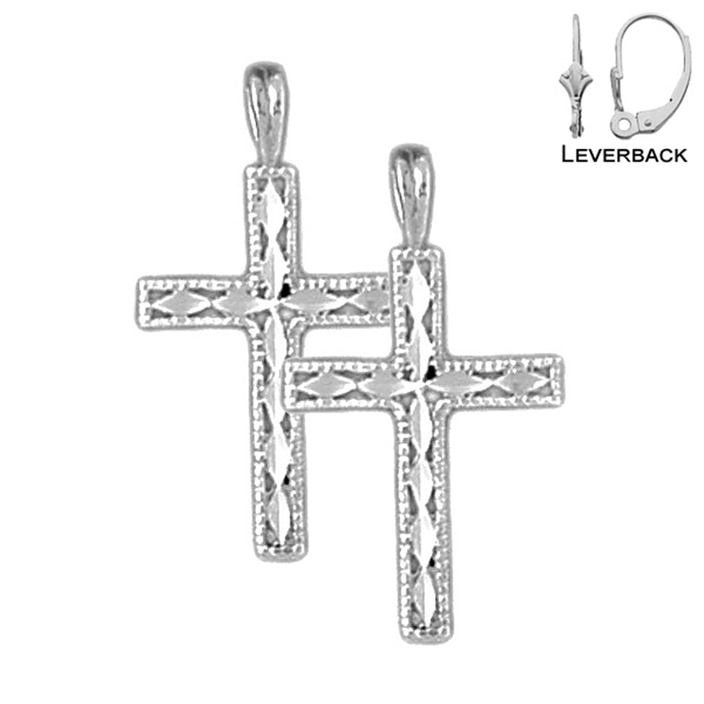 Sterling Silver 25mm Latin Cross Earrings (White or Yellow Gold Plated)