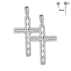 Sterling Silver 25mm Latin Cross Earrings (White or Yellow Gold Plated)