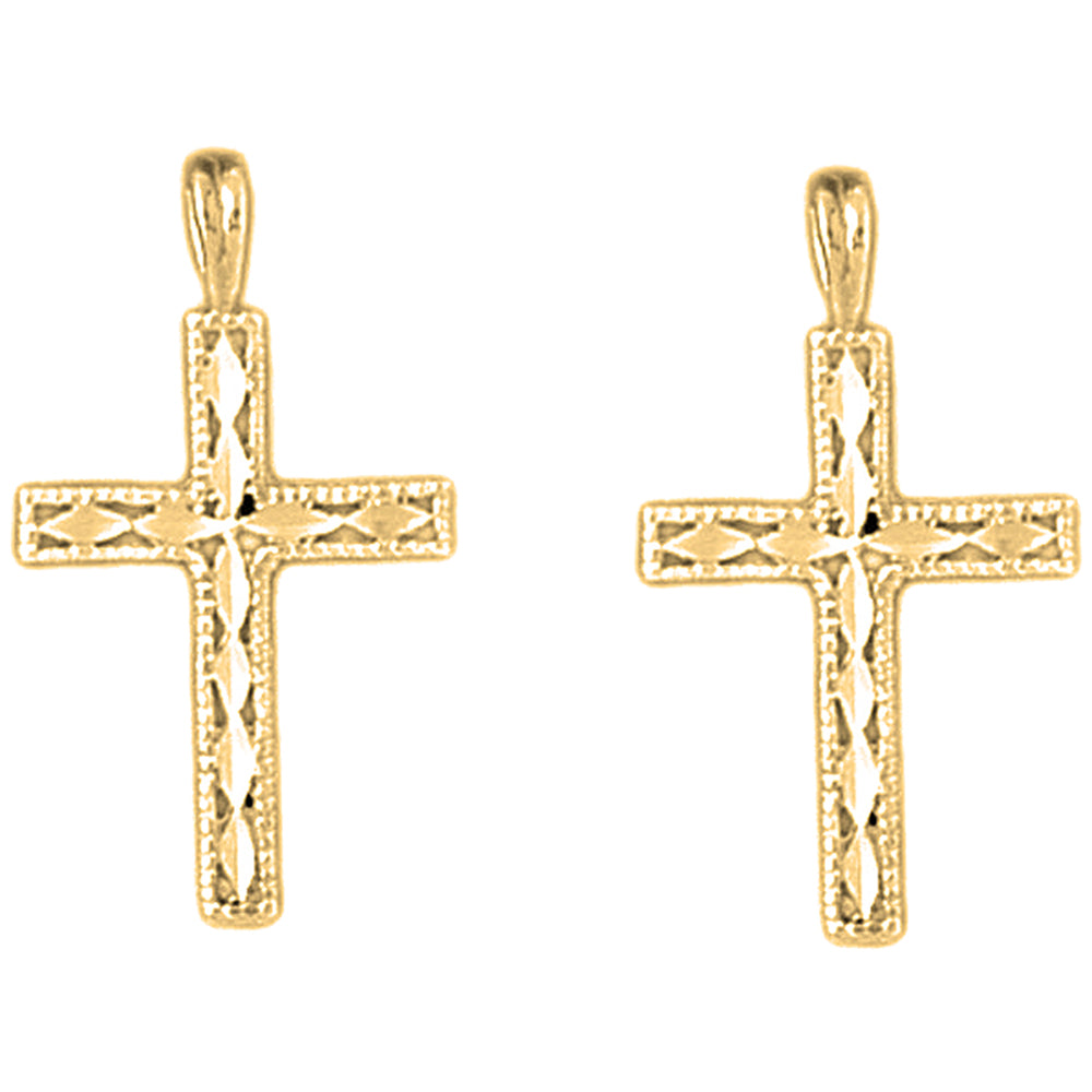 Yellow Gold-plated Silver 25mm Latin Cross Earrings