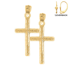 Pendientes de plata de ley con cruz latina de 33 mm (chapados en oro blanco o amarillo)