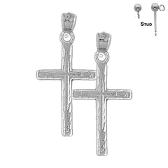 Sterling Silver 33mm Latin Cross Earrings (White or Yellow Gold Plated)