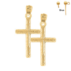 Sterling Silver 33mm Latin Cross Earrings (White or Yellow Gold Plated)