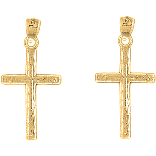 Yellow Gold-plated Silver 33mm Latin Cross Earrings