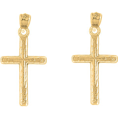 Yellow Gold-plated Silver 33mm Latin Cross Earrings