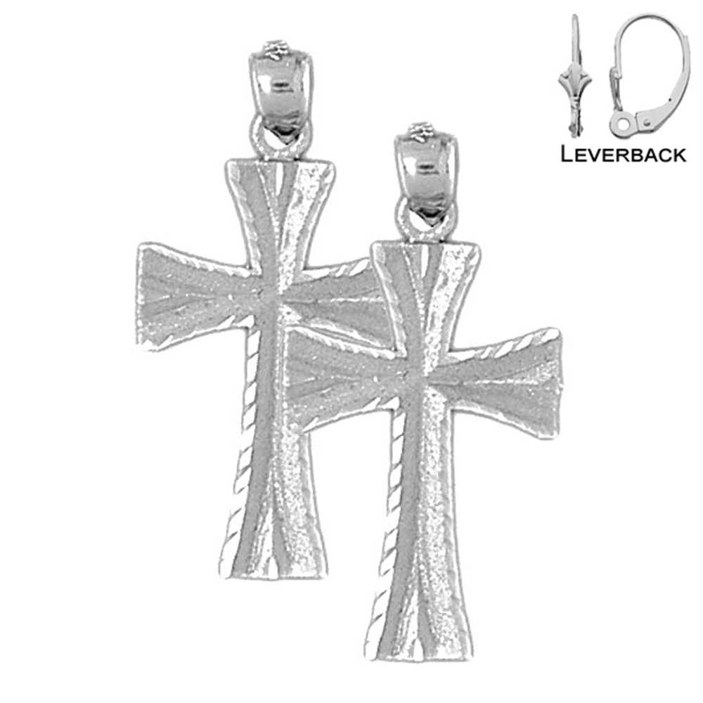 Sterling Silver 34mm Teutonic Cross Earrings (White or Yellow Gold Plated)