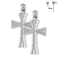 Sterling Silver 34mm Teutonic Cross Earrings (White or Yellow Gold Plated)