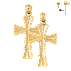 Sterling Silver 34mm Teutonic Cross Earrings (White or Yellow Gold Plated)