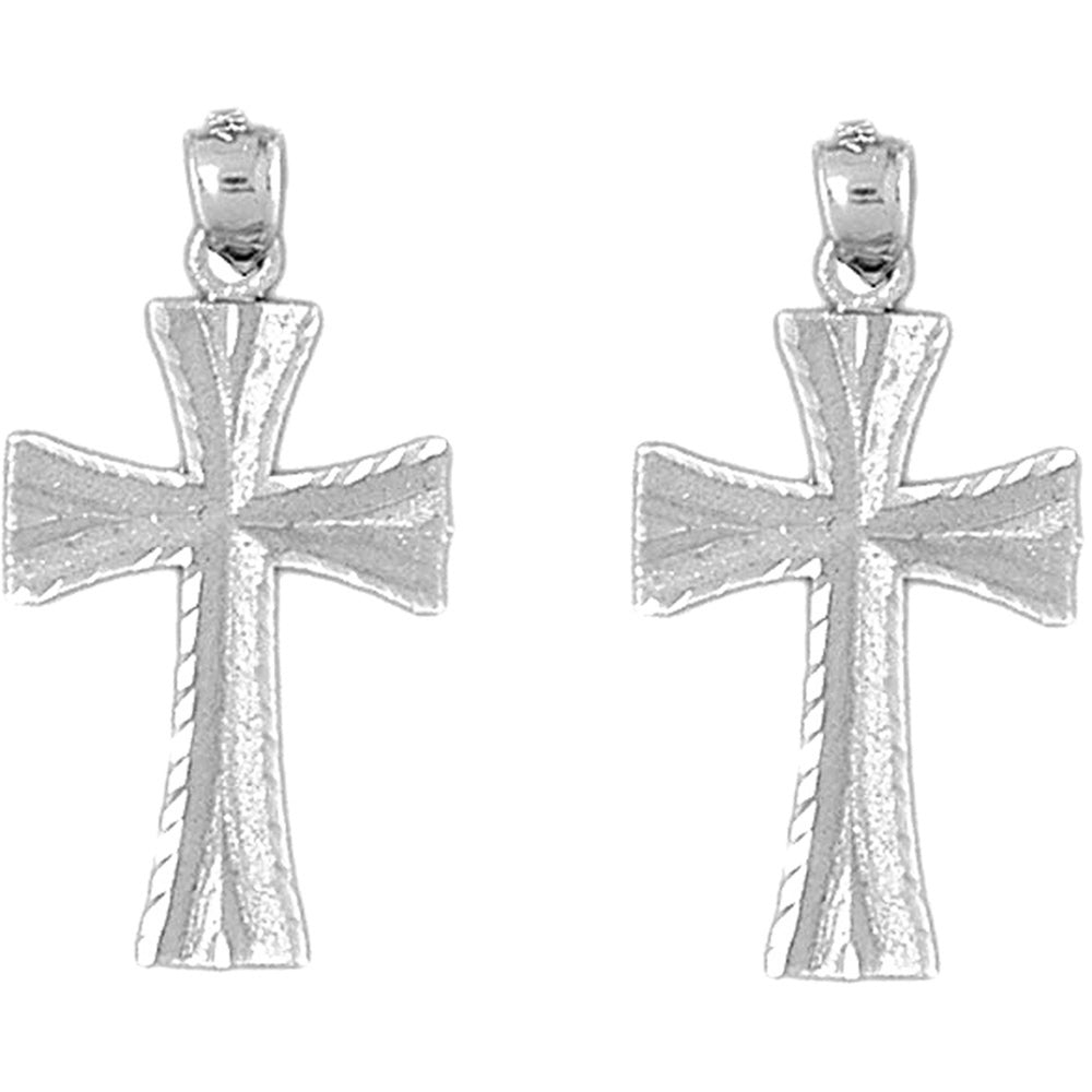 Sterling Silver 34mm Teutonic Cross Earrings