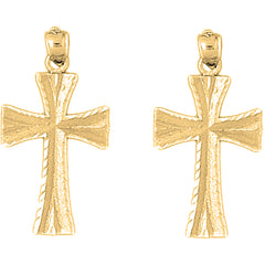 Yellow Gold-plated Silver 34mm Teutonic Cross Earrings