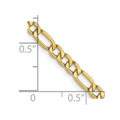10K Yellow Gold 3.5mm Semi-Solid Figaro Chain