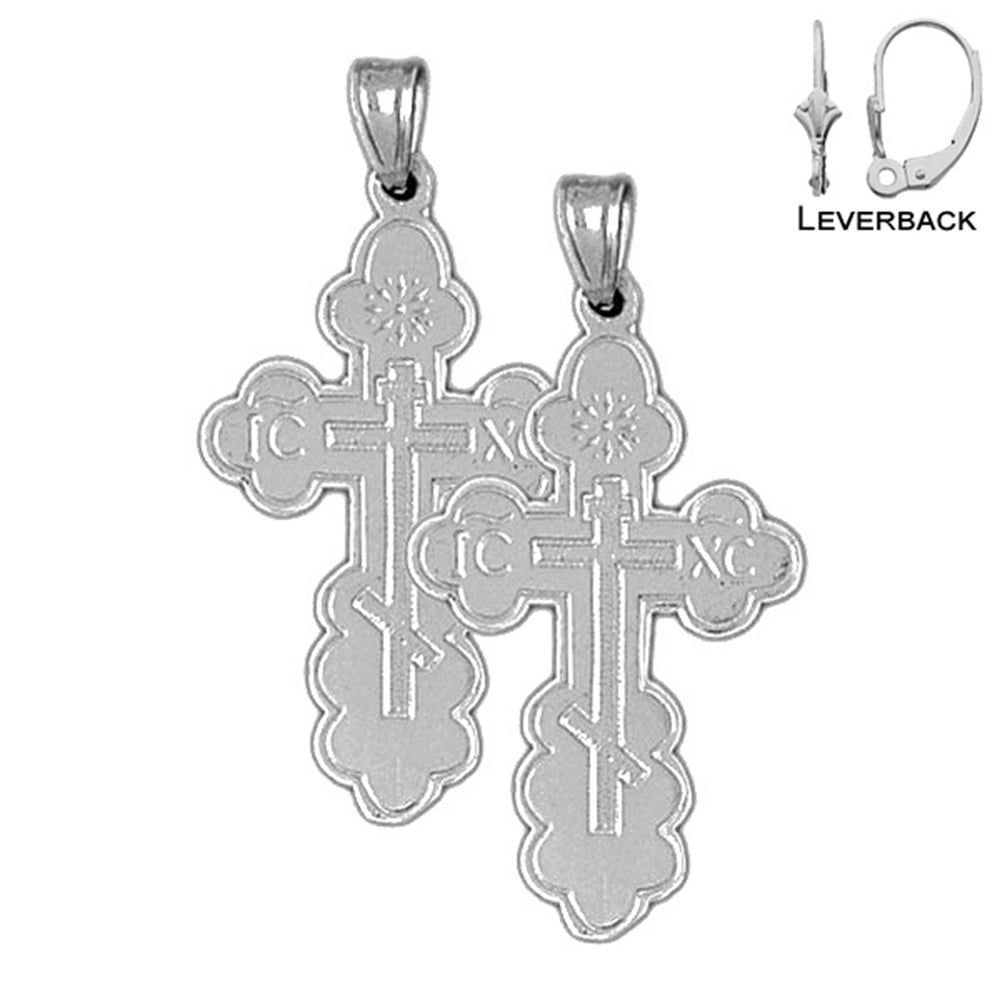 Sterling Silver 36mm St. Nicholas's Cross Earrings (White or Yellow Gold Plated)