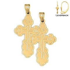 Sterling Silver 36mm St. Nicholas's Cross Earrings (White or Yellow Gold Plated)