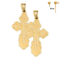 Sterling Silver 36mm St. Nicholas's Cross Earrings (White or Yellow Gold Plated)