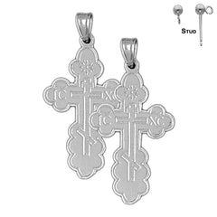 Sterling Silver 36mm St. Nicholas's Cross Earrings (White or Yellow Gold Plated)