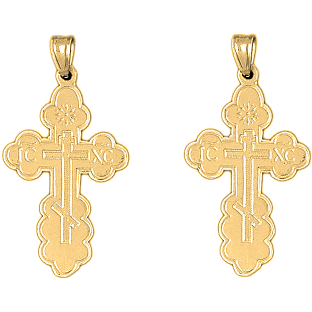 Yellow Gold-plated Silver 36mm St. Nicholas's Cross Earrings