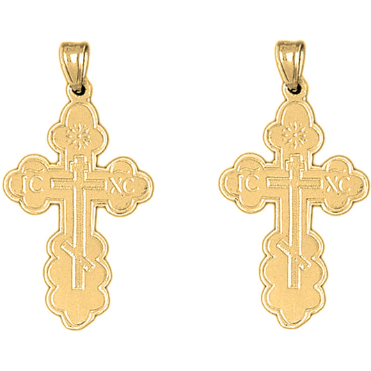 Yellow Gold-plated Silver 36mm St. Nicholas's Cross Earrings