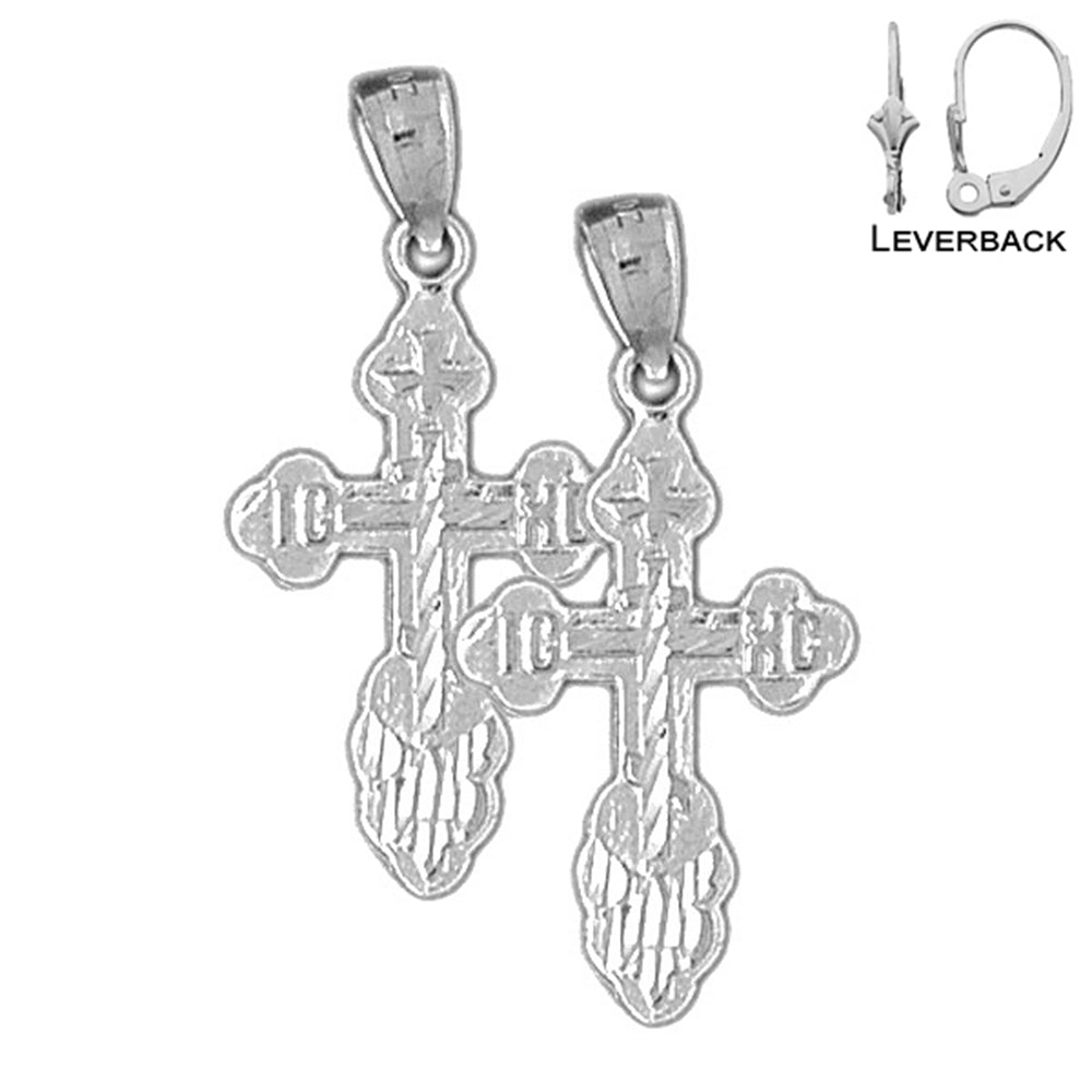 Sterling Silver 32mm St. Nicholas's Cross Earrings (White or Yellow Gold Plated)