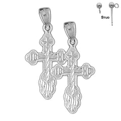 Sterling Silver 32mm St. Nicholas's Cross Earrings (White or Yellow Gold Plated)