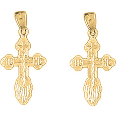 Yellow Gold-plated Silver 32mm St. Nicholas's Cross Earrings